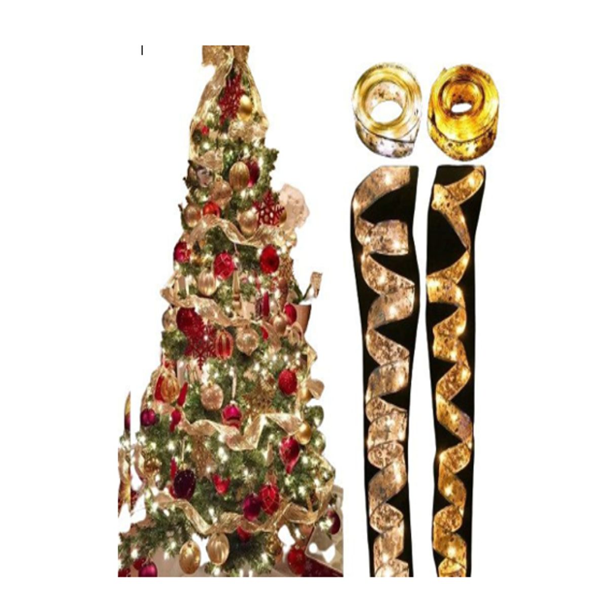 GENERICO - 2 CINTAS NAVIDEÑA CON LUZ LED DORADO