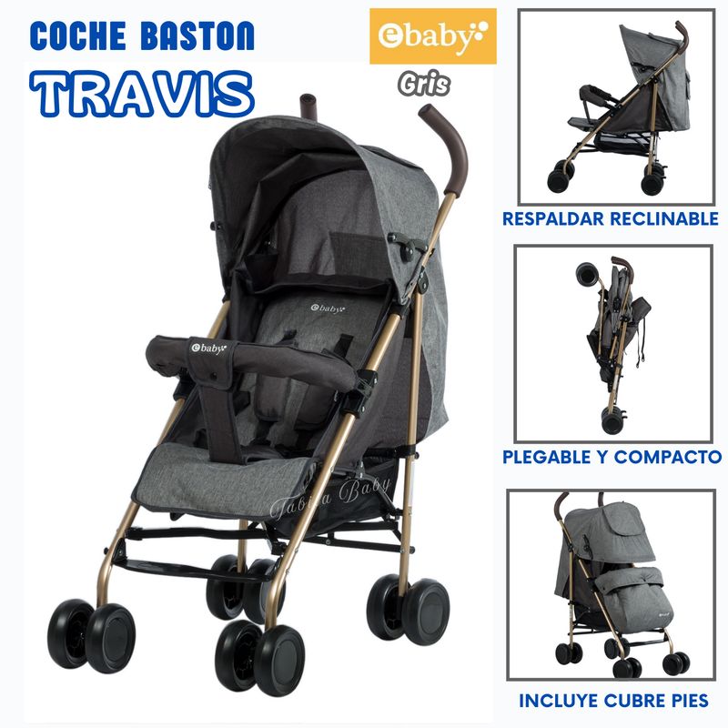 EBABY - Coche de Paseo Bastón Travis para Bebe Gris