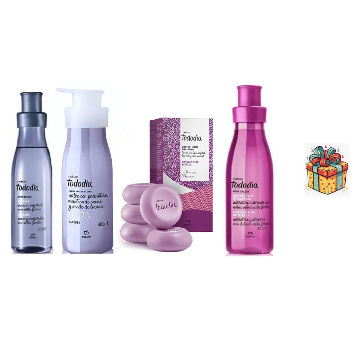 Natura - kit tododia 2 body splash + crema corporal +jabones + regalo