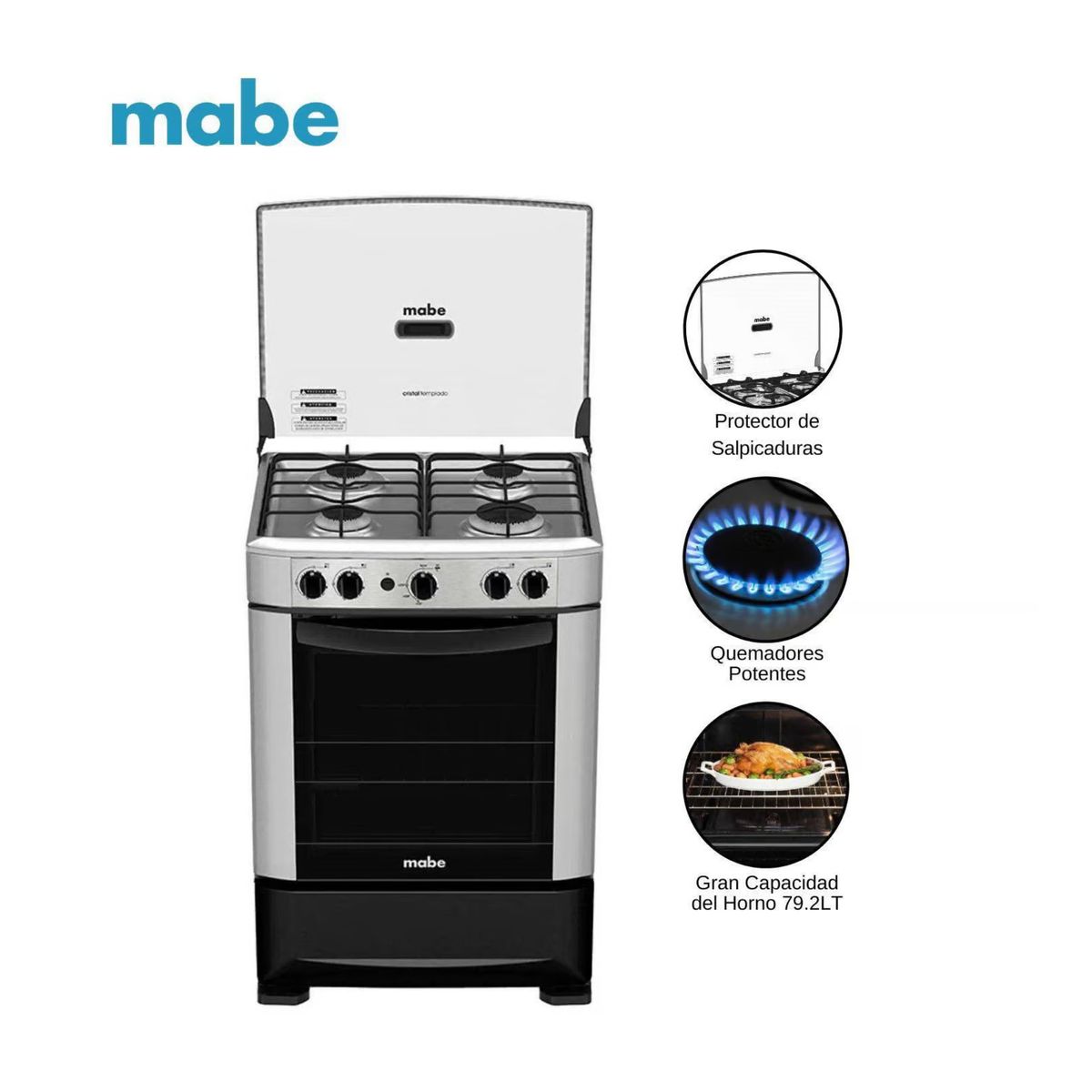 MABE - Cocina Mabe CMP6014AG0 con 4 hornillas Encendido eléctrico Gris