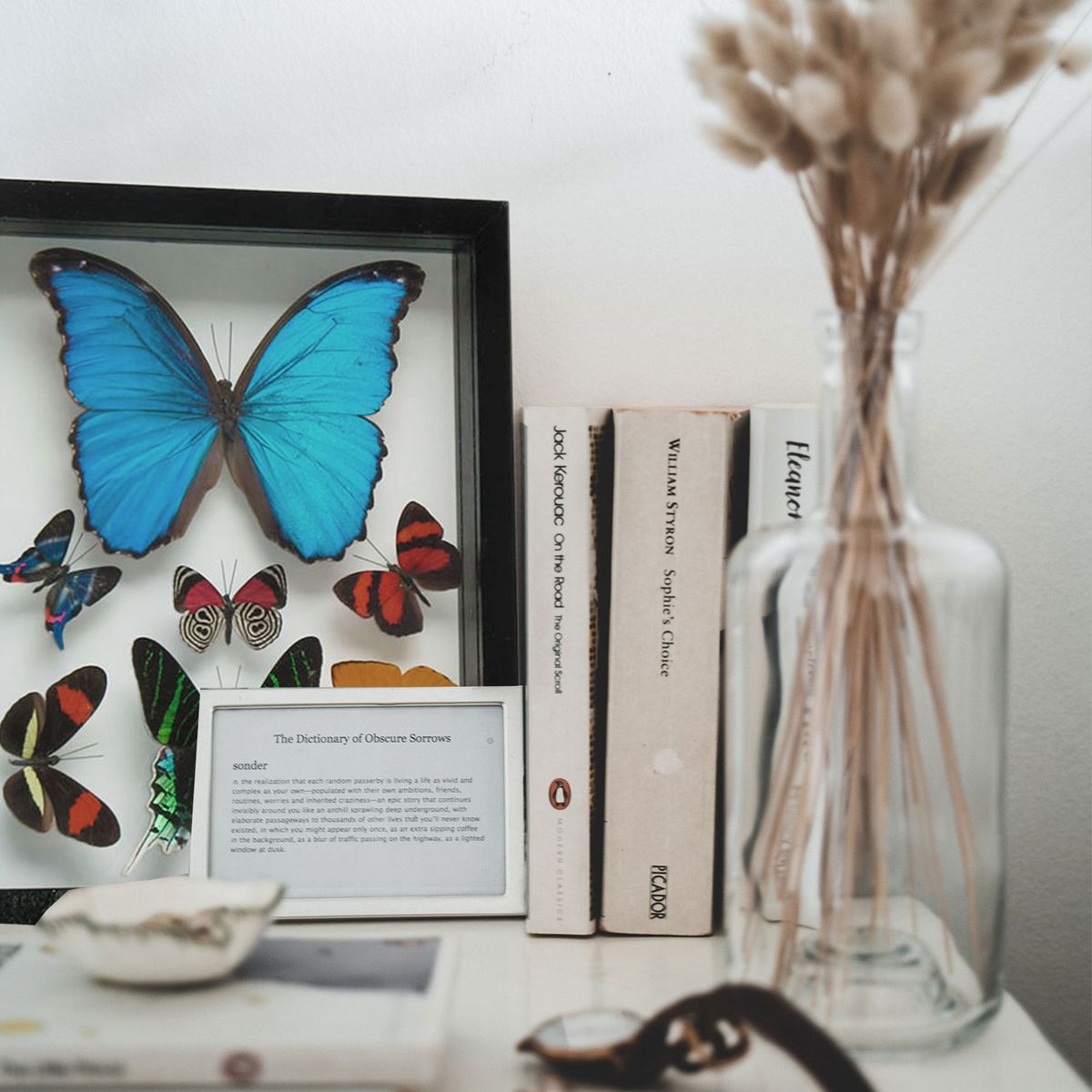 GENERICO - Cuadro Decorativo con 13 Mariposas Variadas, 1 Morpho Disecadas