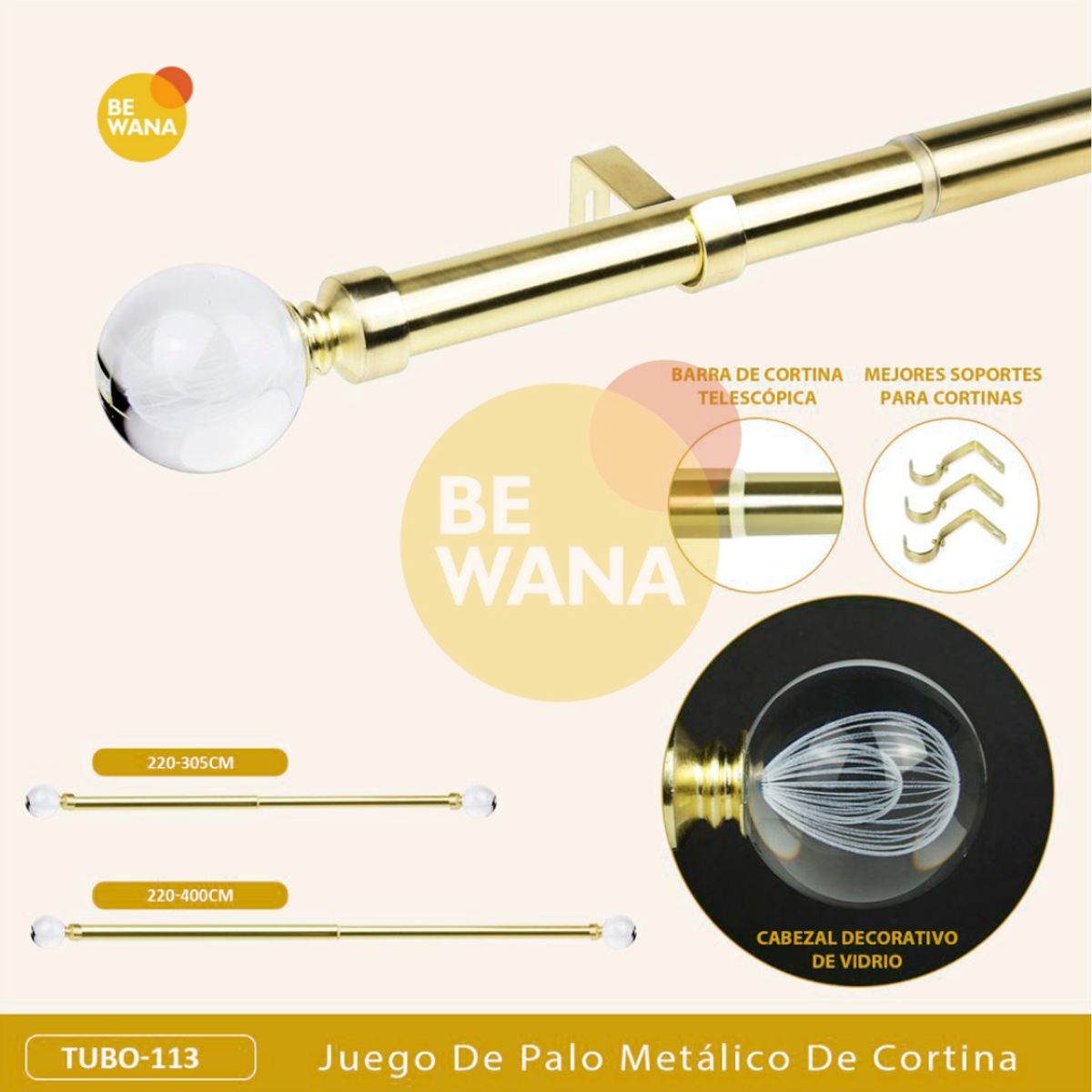 CASATEX - Tubo de cortina decorativo graduable de 220-400cm