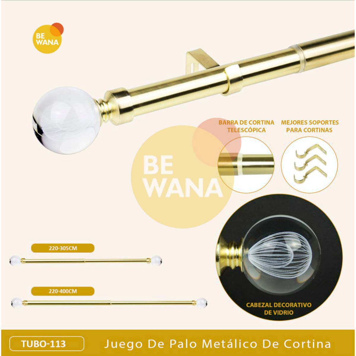 CASATEX - Tubo de cortina decorativo graduable de 220-400cm