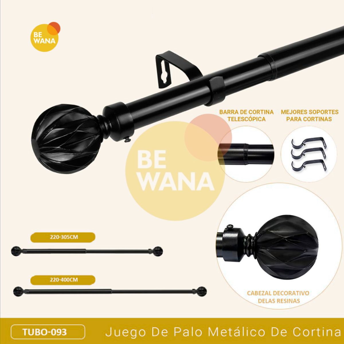 CASATEX - Tubo de cortina decorativo graduable de 220-400cm