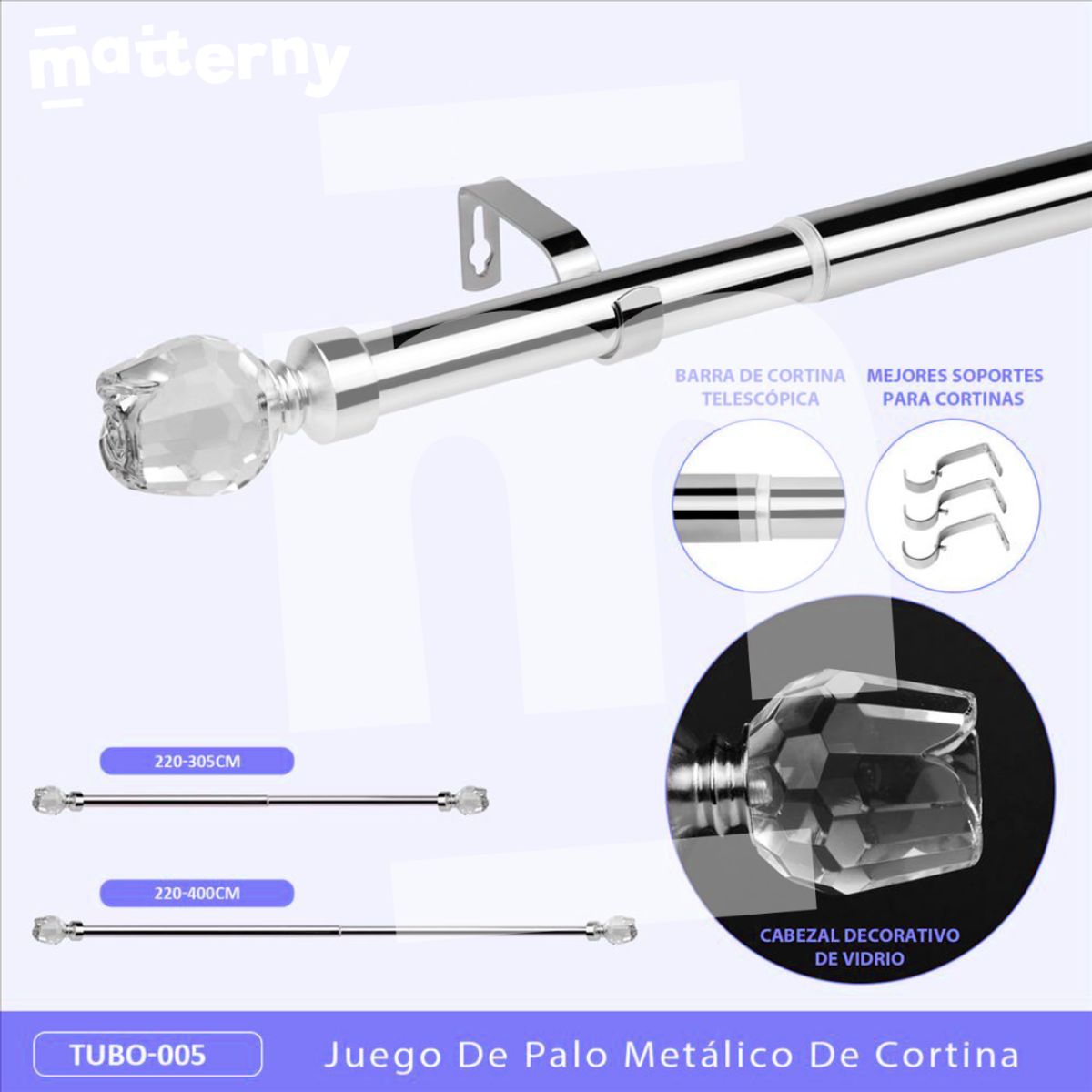 CASATEX - Tubo de cortina decorativo graduable de 220-400cm
