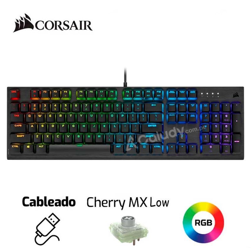 CORSAIR - Teclado Mecánico Gamer CORSAIR K60 RGB PRO LOW PROFILE CHERRY MX Low