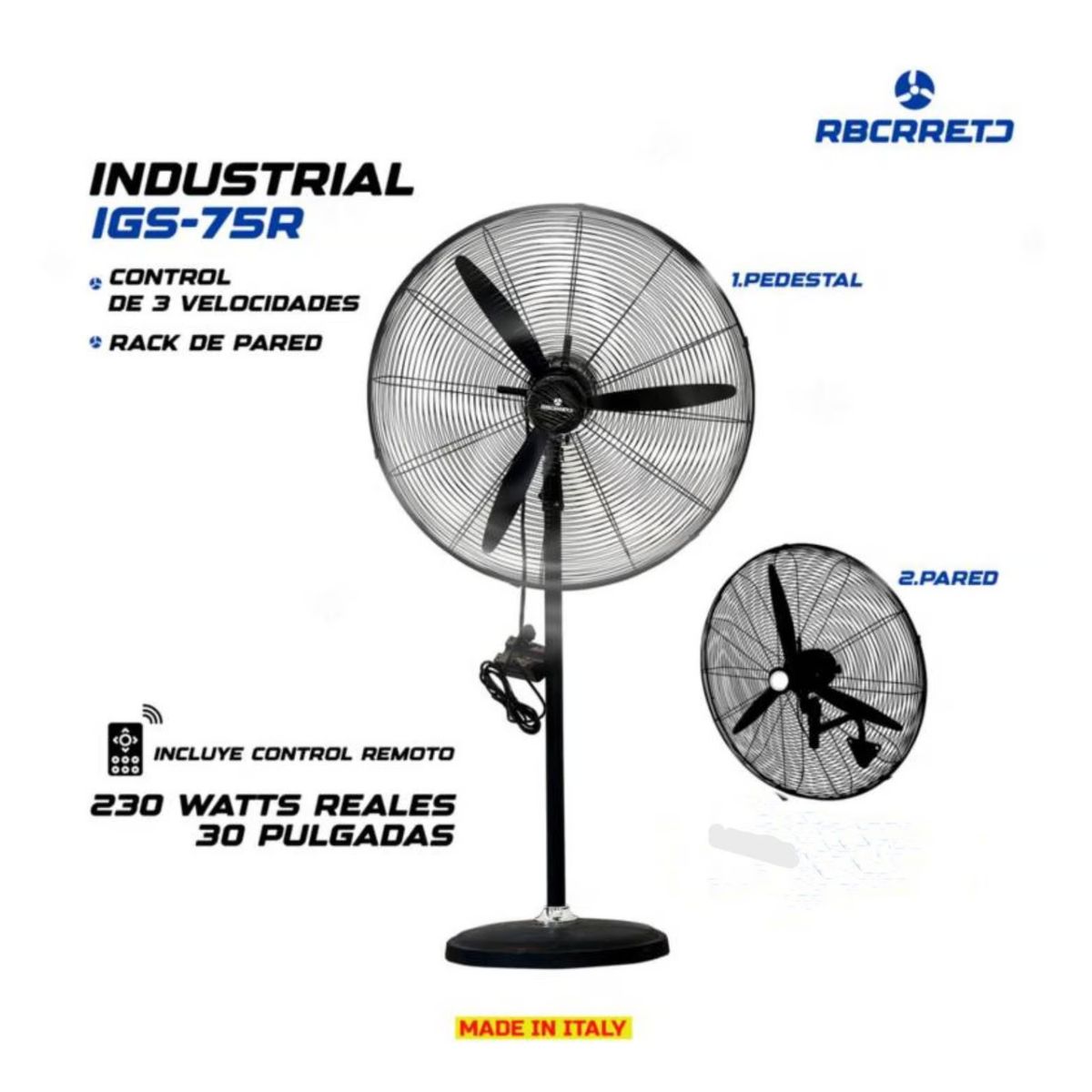 GENERICO - Ventilador Industrial De 30 Pulgadas 230W IGS-75R Control Remoto