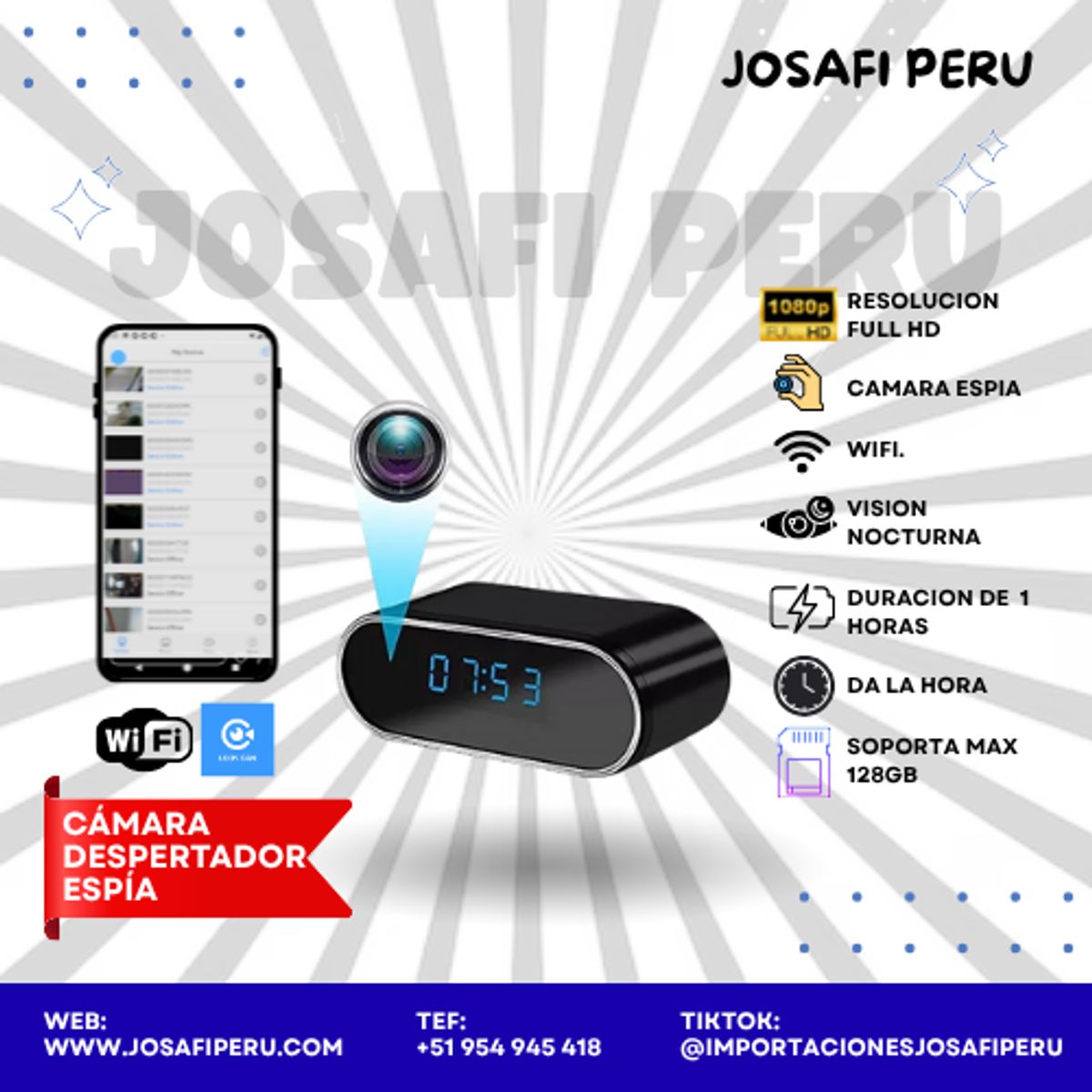 GENERICO - CAMARA RELOJ DIGITAL WIFI FULL HD CON VISION NOCTURNA