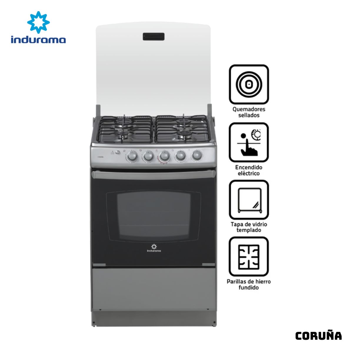 INDURAMA - COCINA DE PIE INDURAMA A GAS 4 HORNILLAS ACERO INOX - CORUÑA