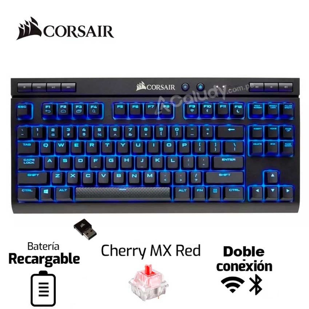CORSAIR - Teclado Mecánico Gamer Wireless Corsair K63 Cherry MX Bluetooth USB