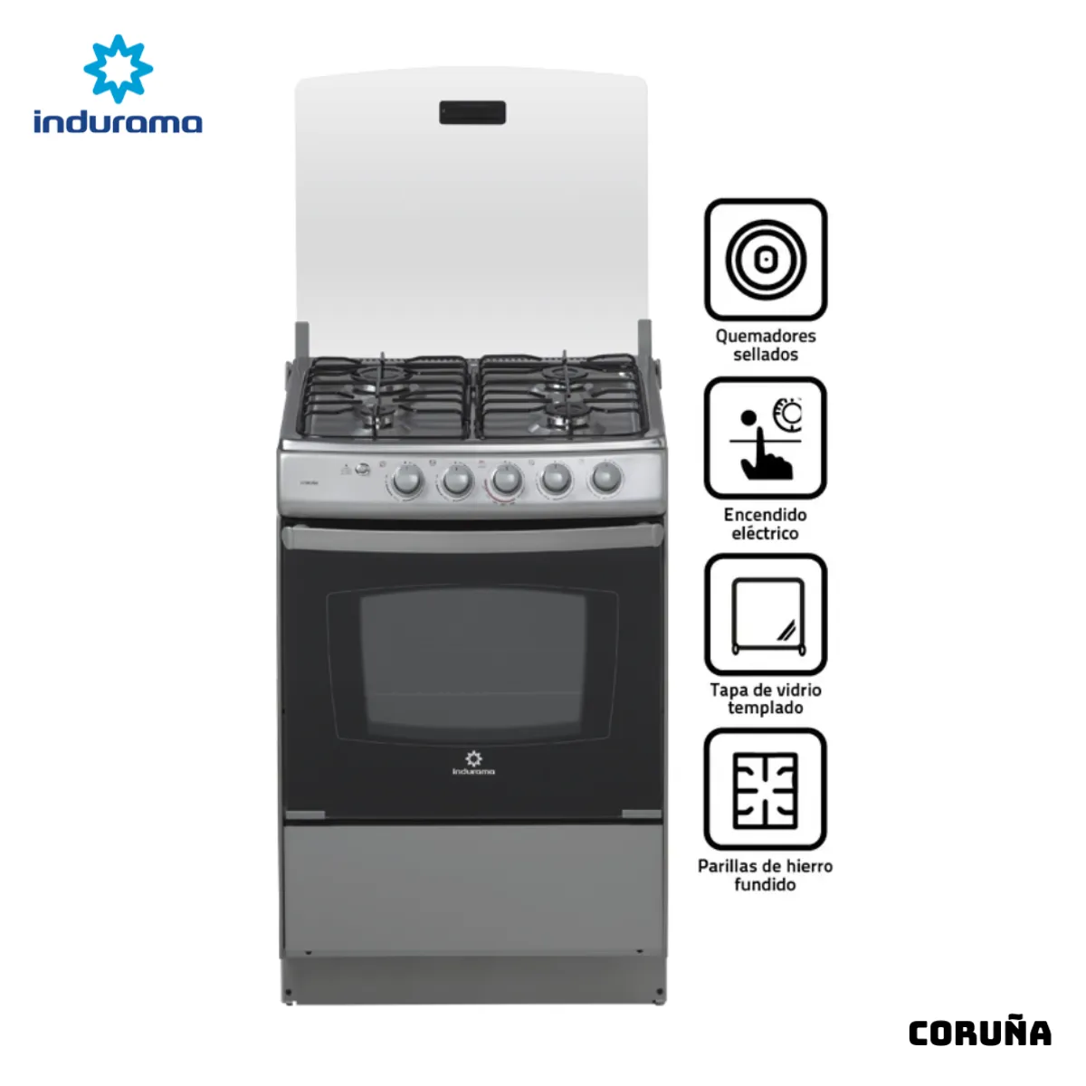 INDURAMA - COCINA DE PIE INDURAMA A GAS 4 HORNILLAS ACERO INOX - CORUÑA