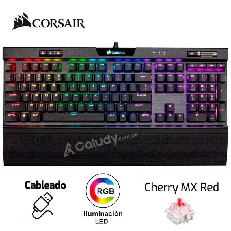CORSAIR - Teclado Mecánico gamer Corsair K70 RGB MK2 Cherry MX Red español
