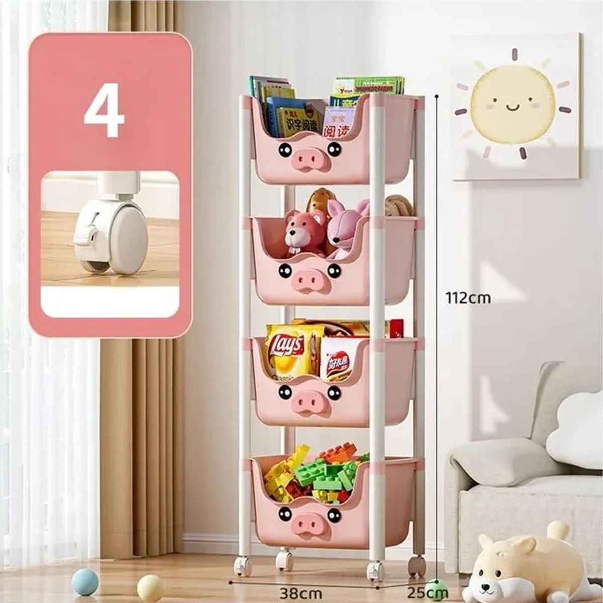 OEM - Organizador Kawaii 4 Niveles Modelo Chanchito Color Rosado