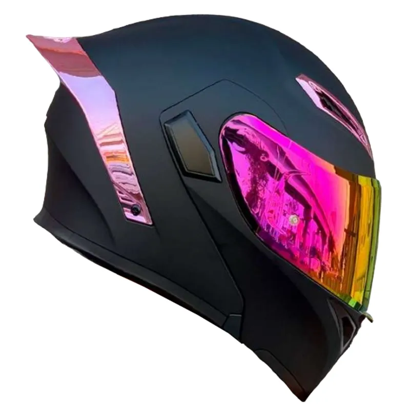 CES - CASCO MOTO DOBLE CERTIFICADO ECER DOT DOBLE VISOR NEGRO MATE ROSA M