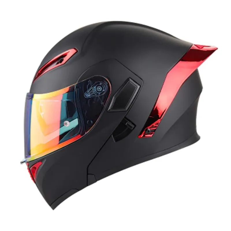 GENERICO - CASCO MOTO CERTIFICADO ECER DOT DOBLE VISOR ZAFIRO ROJO