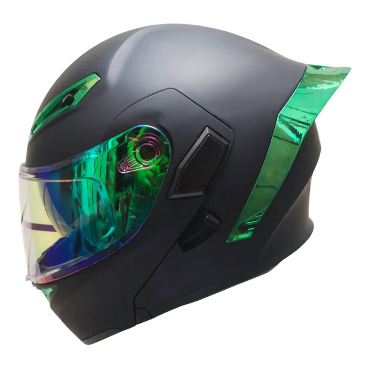 CES - CASCO MOTO DOBLE CERTIFICADO ECER DOT DOBLE VISOR NEGRO MATE VERDE M