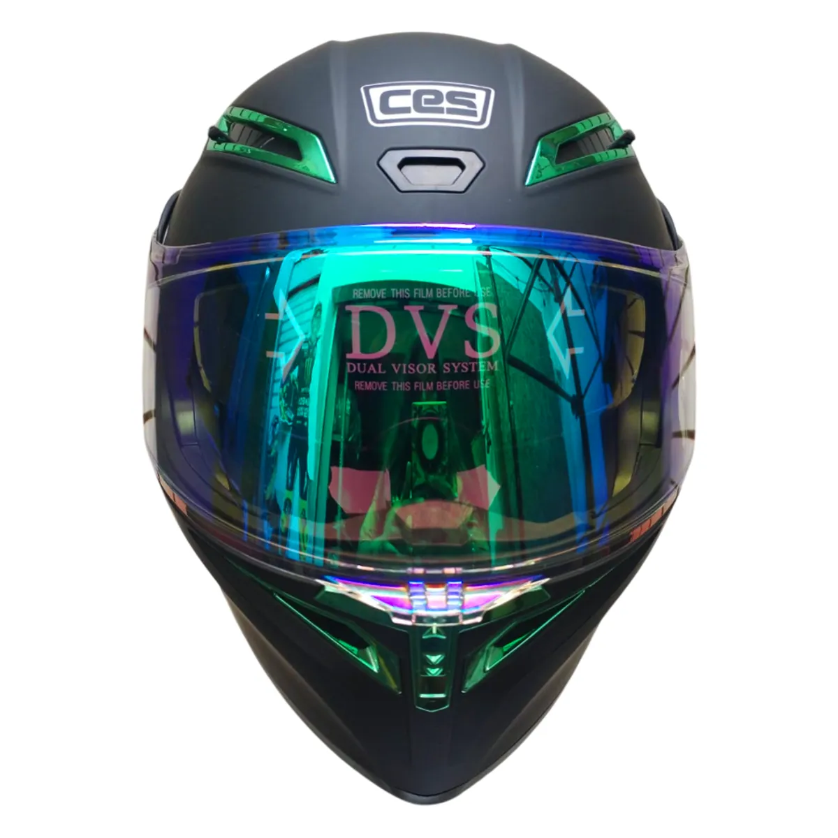 CES - CASCO MOTO DOBLE CERTIFICADO ECER DOT DOBLE VISOR NEGRO MATE VERDE M
