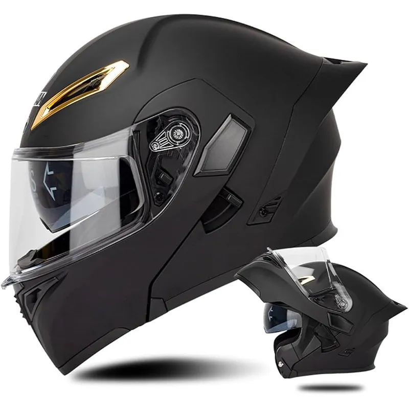 GENERICO - CASCO MOTO CERTIFICADO ECER DOT DOBLE VISOR NEGRO MATE