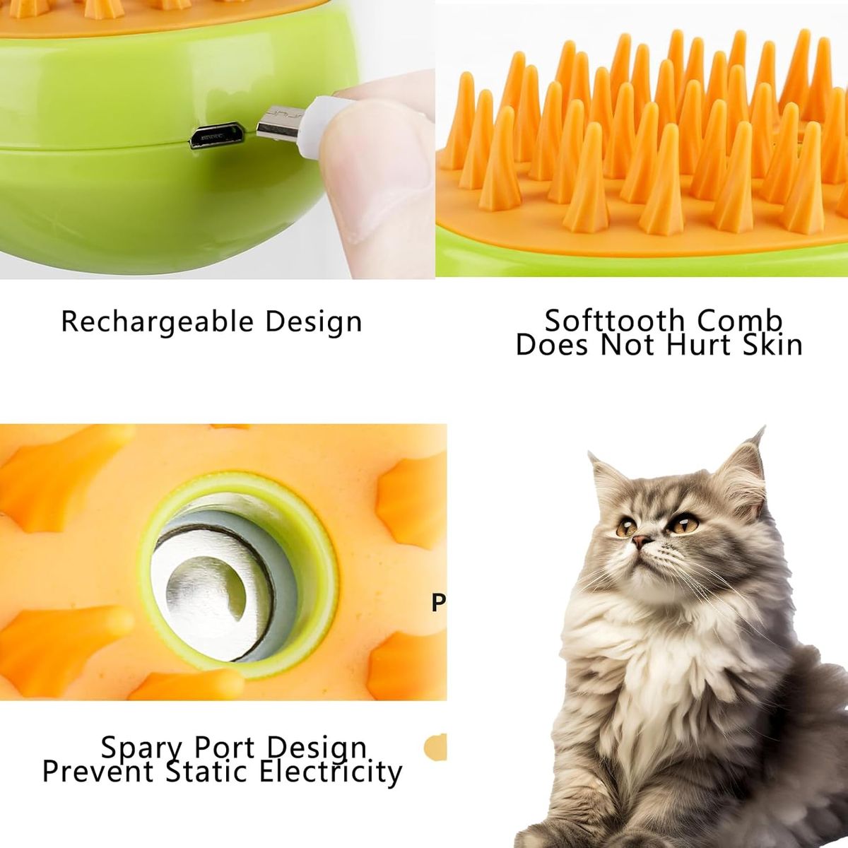 GENERICO - CEPILLO PEINE A VAPOR PARA GATOS Y PERROS 3 EN 1 RECARGABLE