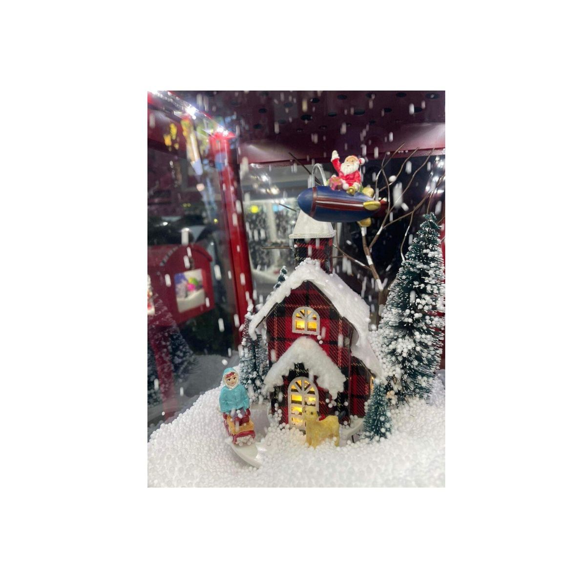 GENERICO - Farol Con casita y papa Noel girando en trineo caída de nieve luces