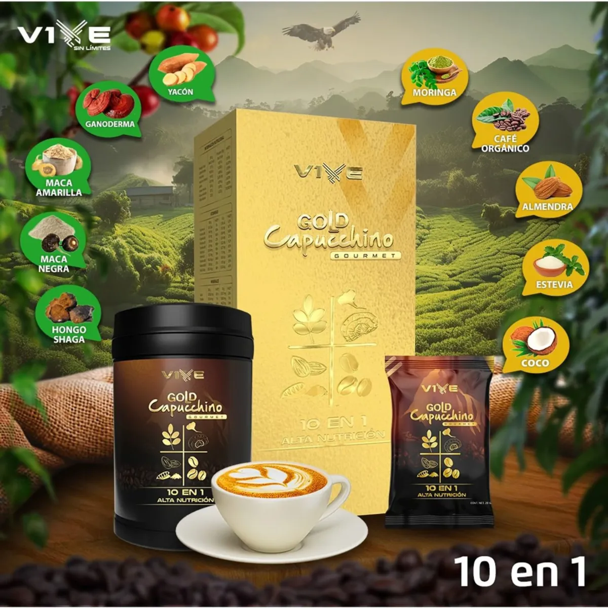 VIVE - Café Cappuccino Gourmet 10 en 1 – Alto en Nutrientes