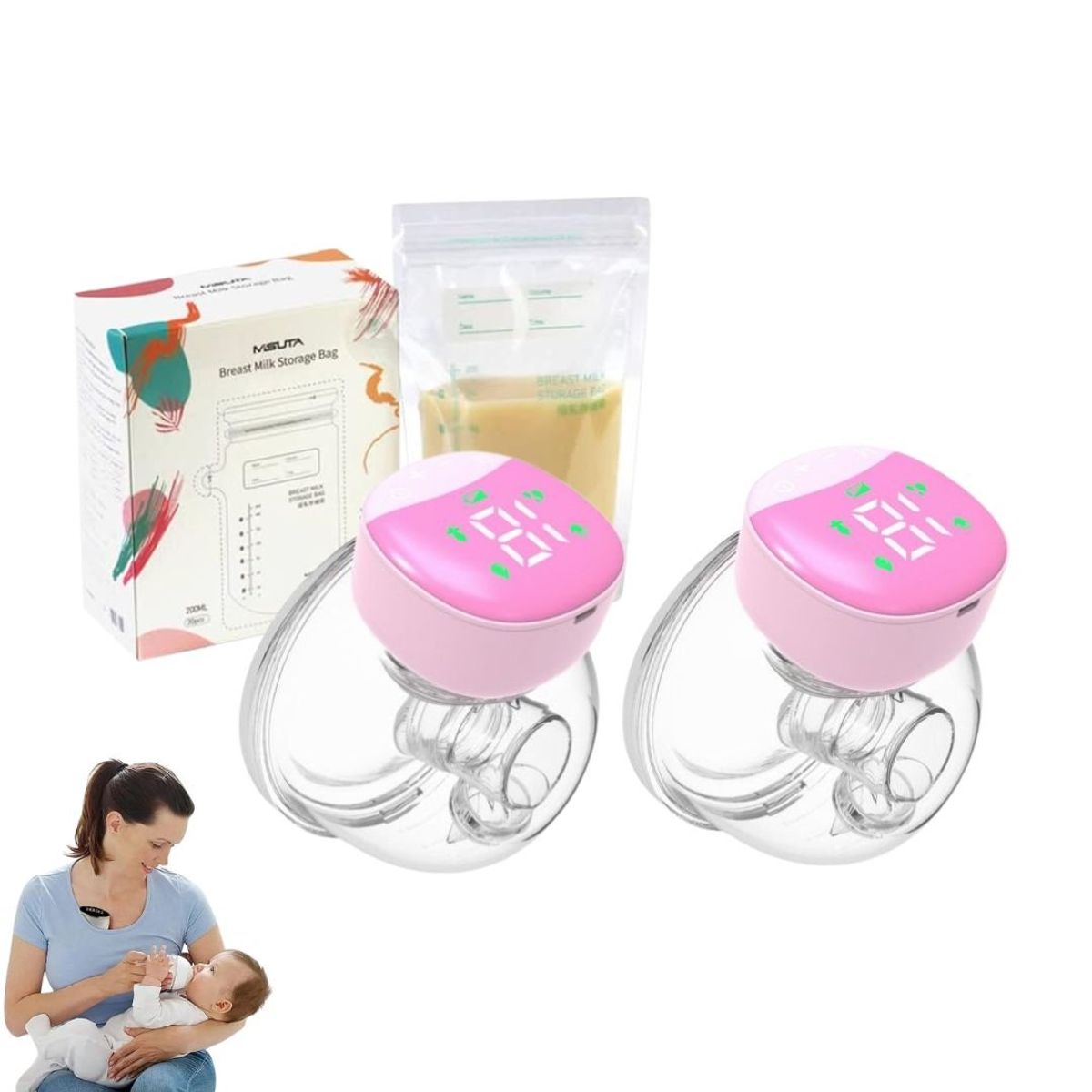 GENERICO - Pack Mamá Activa: 2 Extractores Portátil Manos Libres + 20 Bolsas de Almacenamiento