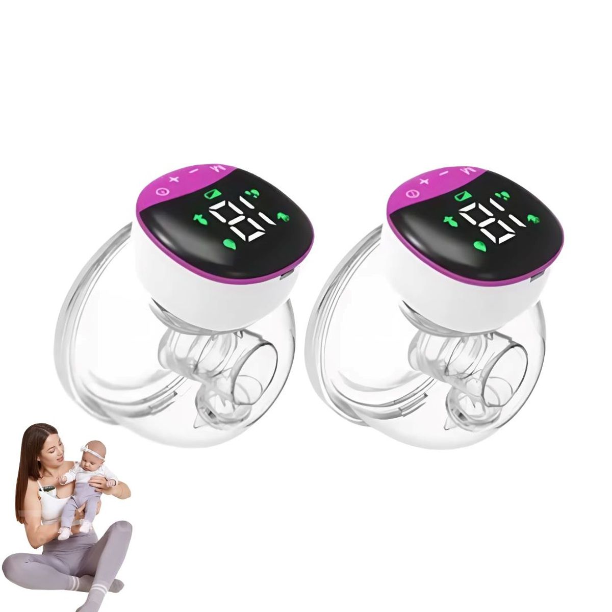 GENERICO - Pack Doble Confort Extractores Manos Libres Portátil Fucsia con Pantalla LED