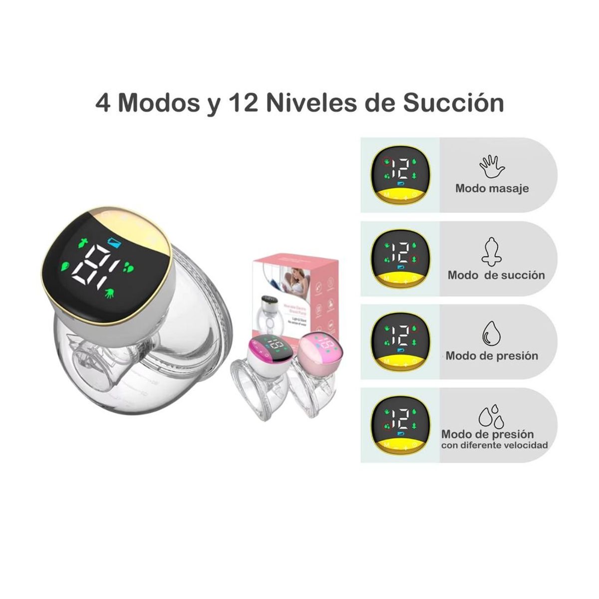 GENERICO - Pack Doble Confort Extractores Manos Libres Portátil Fucsia con Pantalla LED