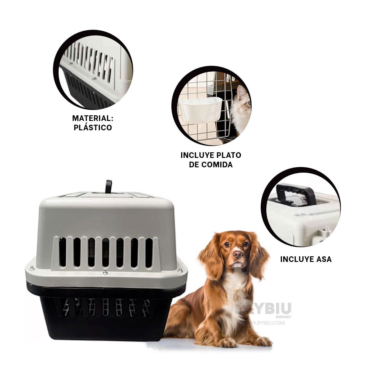 RYBIU IMPORT - Caja Resistente para Mascota L50 Color Negro Y+Gift Stickers