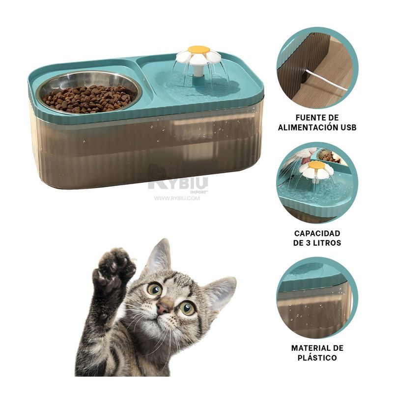 RYBIU IMPORT - Plato para Mascotas en Rectangulo Celeste Y+Ligas de Regalo