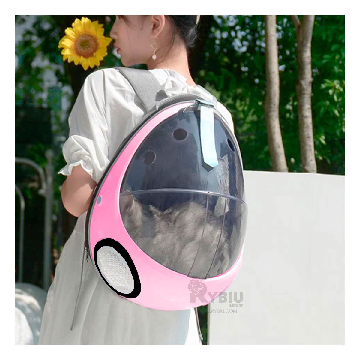 RYBIU IMPORT - Transportador para Gato en Rosado Y+Banderitas Adhesivas