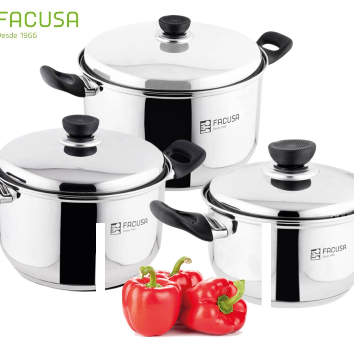 FACUSA - Juego de Ollas 6 piezas Acero Inoxidable Facusa