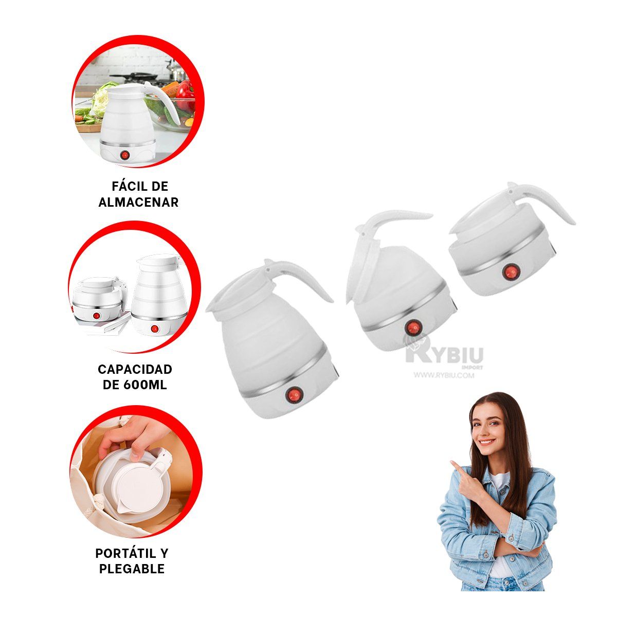 GENERICO - Hervidor de Bebidas Calientes 600ml Blanco Y+Gift Stickers