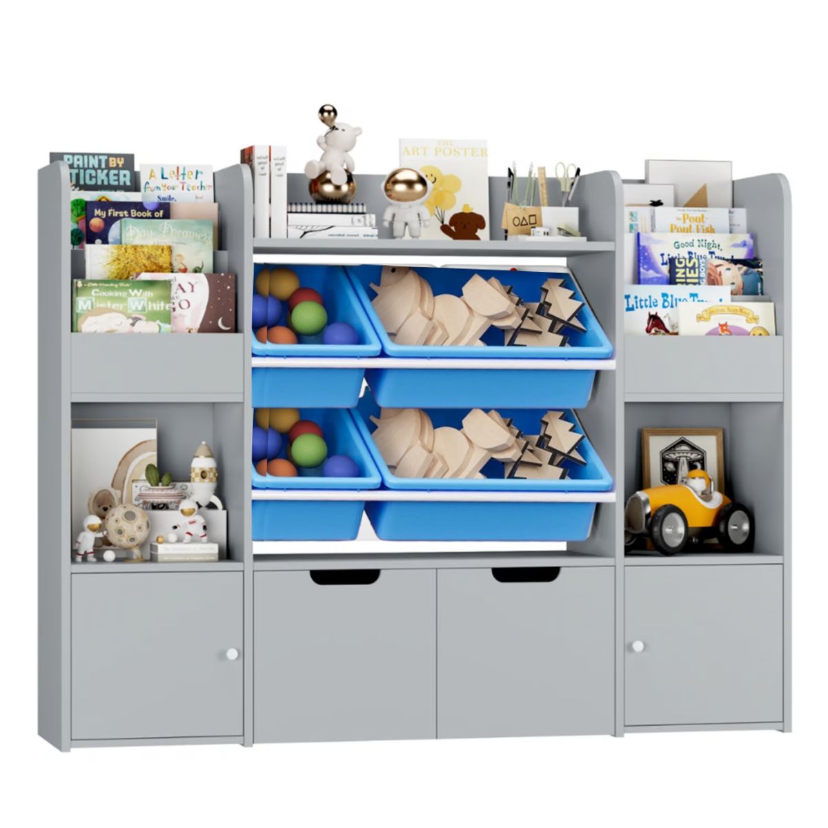 GENERICO - Estante Organizador Librero Juguetero Infantil Amir Gris Petrox Home