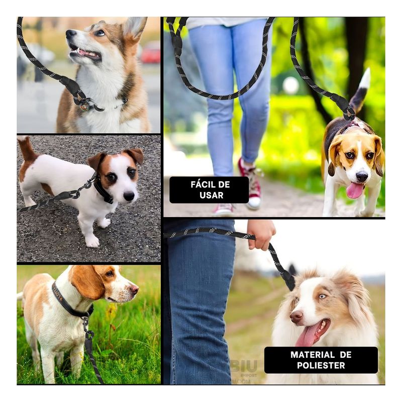 RYBIU IMPORT - Cuerda para Paseo Basico Gruesa 2m Negro Y+Regalo Stickers