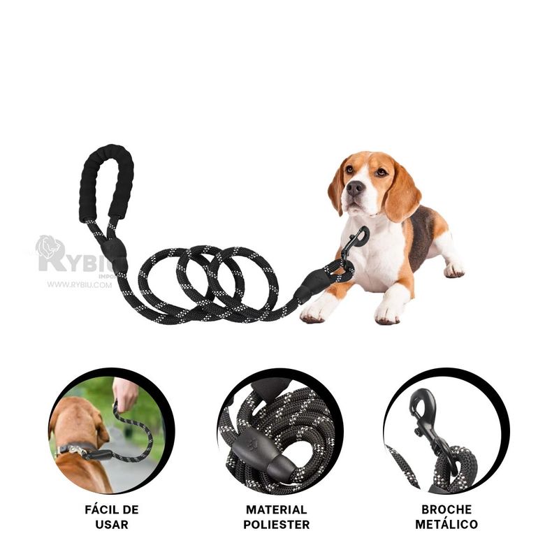 RYBIU IMPORT - Correa para Perro en Negro Gruesa de 2m Y+Post-it Adhesivos