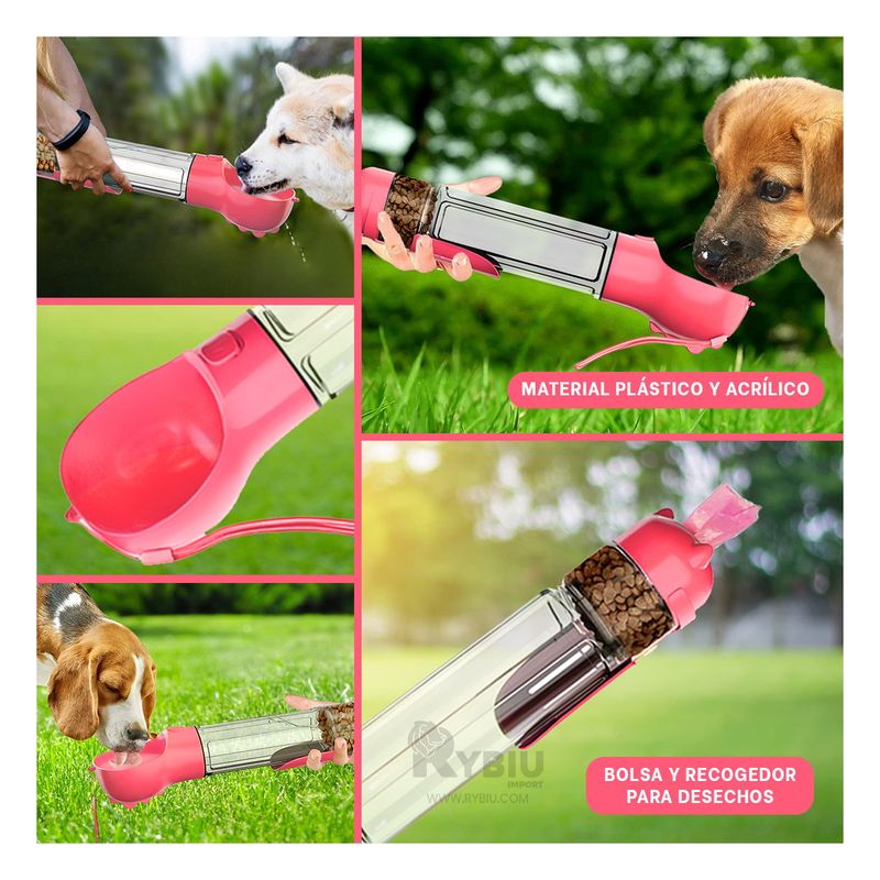 RYBIU IMPORT - Dispensador Agua y Croquetas en Rosado Y+Regalo Stickers