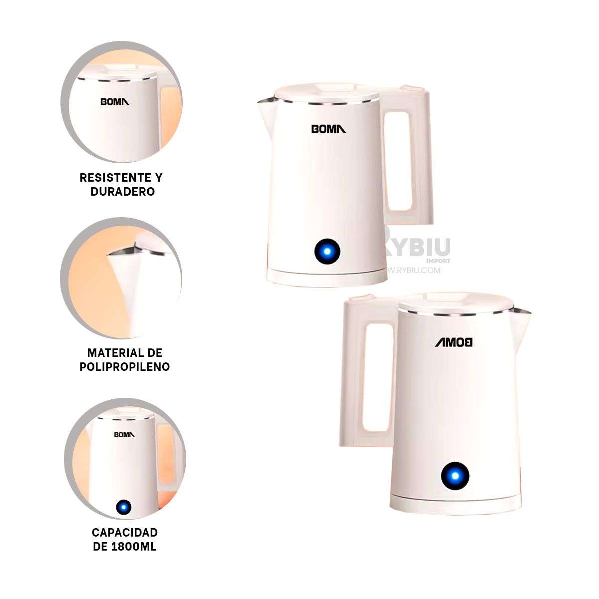 GENERICO - Tetera Electrica de 1800ml en Blanco Y+Post-it Adhesivos