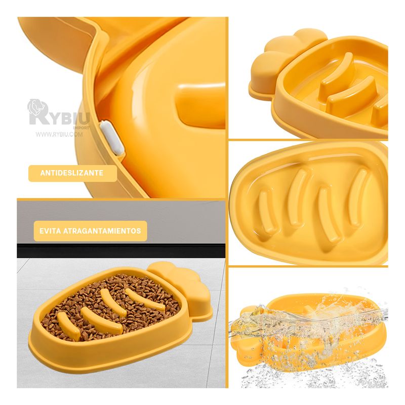 RYBIU IMPORT - Plato Compacto para Perro Color Amarillo Y+Papel de Regalo