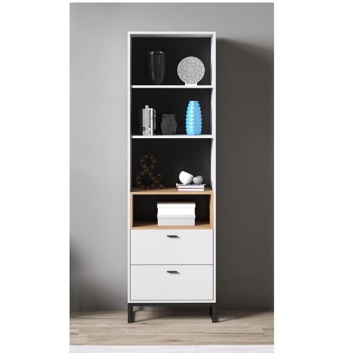 TU MESITA - Librero Alto TU MESITA Leyto color BlancoRoble 2 cajones