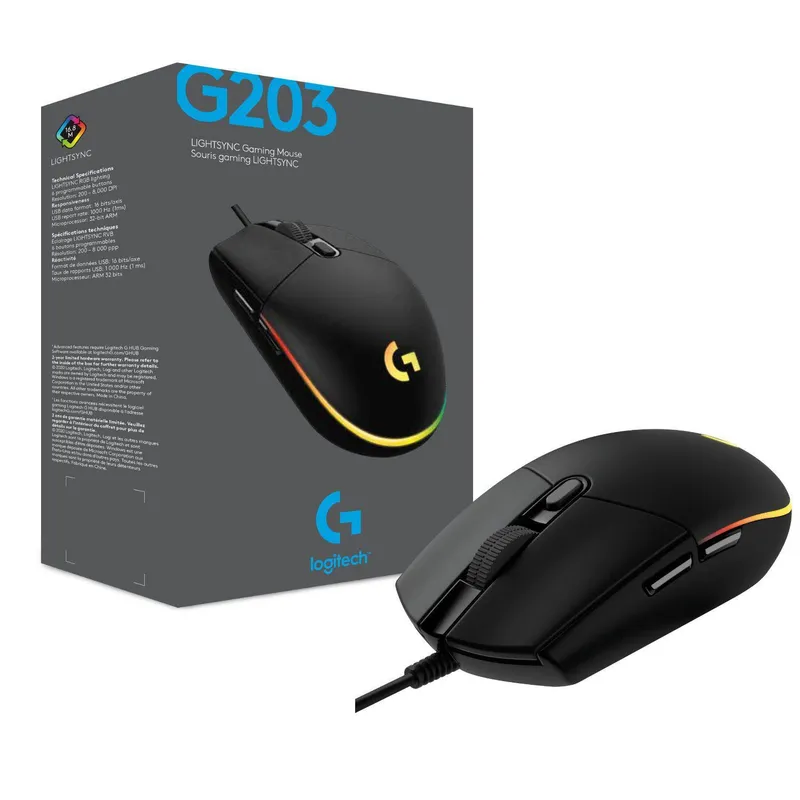 LOGITECH - MOUSE LOGITECH G203 LIGHTSYNC OPTICAL 8000 DPI RGB BLACK