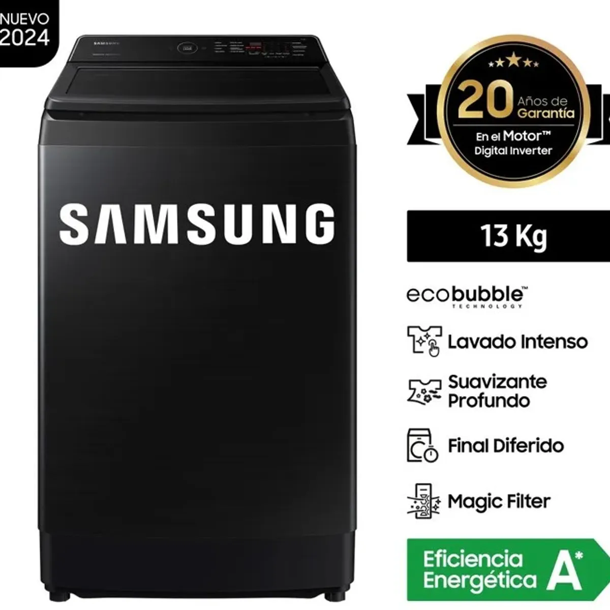 SAMSUNG - Lavadora Samsung Ecobubble 13KG WA13CG5441BVPE Negro
