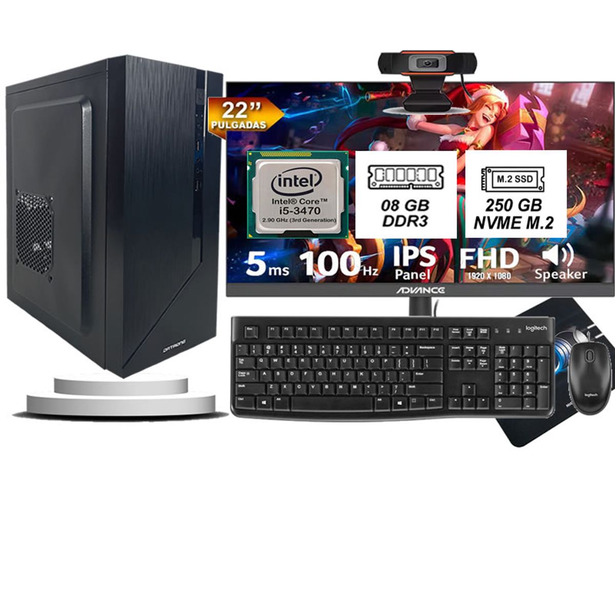 HALION - Computadora Pc Intel Core i5 3470  Monitor 22 fhd' RAM 8GB SSD 256GB