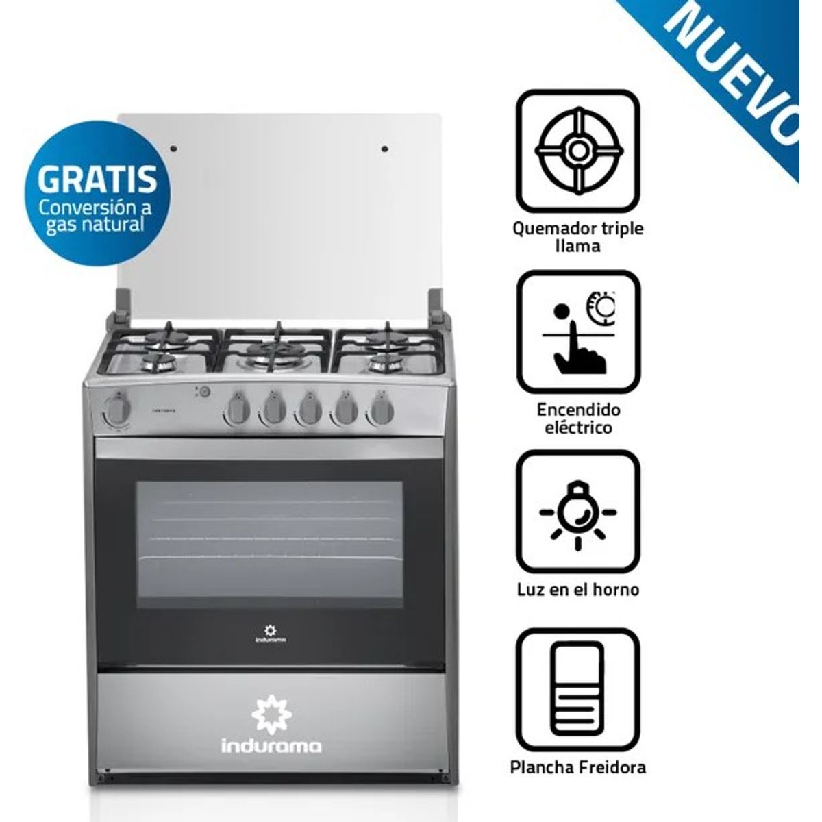 INDURAMA - Cocina Indurama Cantabria 5 Hornillas Croma