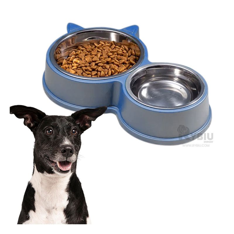 RYBIU IMPORT - Platillo para Perros y Gatos de Color Azul Y+Stickers