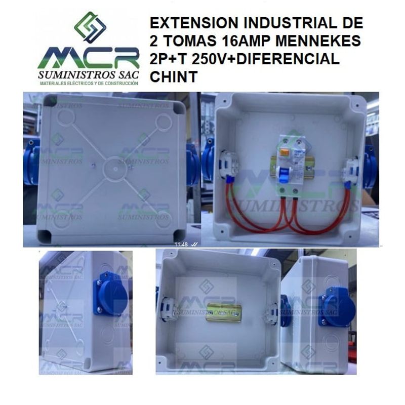 GENERICO - EXTENSION INDUSTRIAL DE 2 TOMAS 16AMP MENNEKES 2P+T 250V+DIFERENCIAL