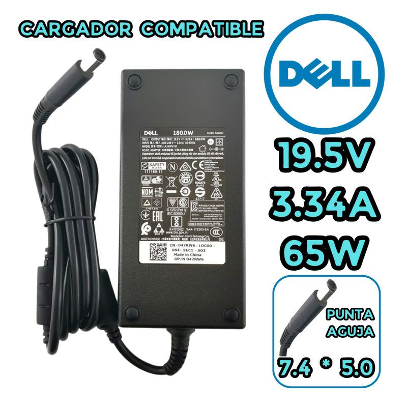 GENERICO - CARGADOR PARA LAPTOP DELL 19.5V 3.34A  PUNTA AGUJA  7.4*5.0