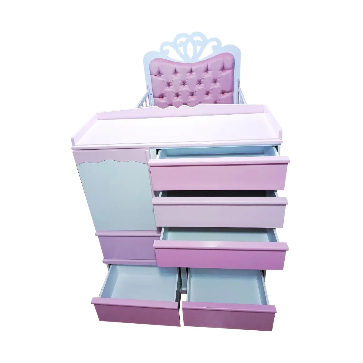 GENERICO - cama cuna de plaza y media con comoda desmontable rosado