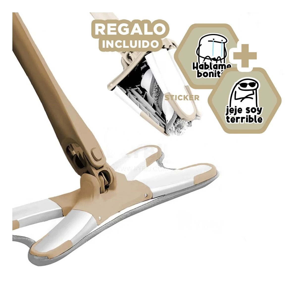 GENERICO - Trapeador Mango Regulable en Beige Y+Regalo Stickers