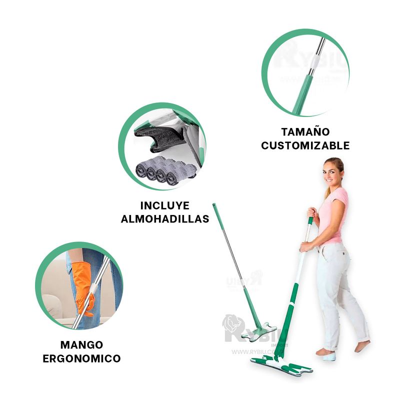 RYBIU IMPORT - Mopa Funcional de Color Verde Y+Banderitas Adhesivas